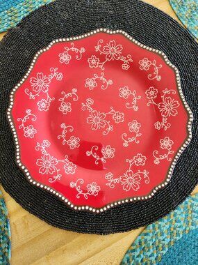 Kunaboo Dinner Plate Cherry Red Hand Painted